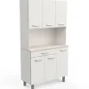 CBA Buffetkast Pavel 185cm hoog - mat wit/acacia met werkblad