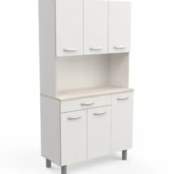 CBA Buffetkast Pavel 185cm hoog - mat wit/acacia met werkblad