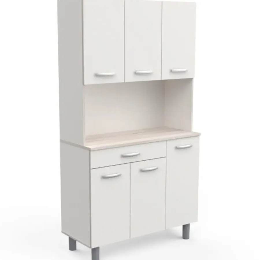 CBA Buffetkast Pavel 185cm hoog - mat wit/acacia met werkblad