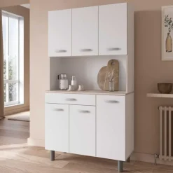 CBA Buffetkast Pavel 185cm hoog - mat wit/acacia met werkblad