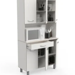 CBA Buffetkast Pavel 185cm hoog - mat wit/acacia met werkblad