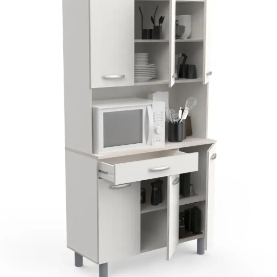 CBA Buffetkast Pavel 185cm hoog - mat wit/acacia met werkblad