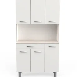 CBA Buffetkast Pavel 185cm hoog - mat wit/acacia met werkblad