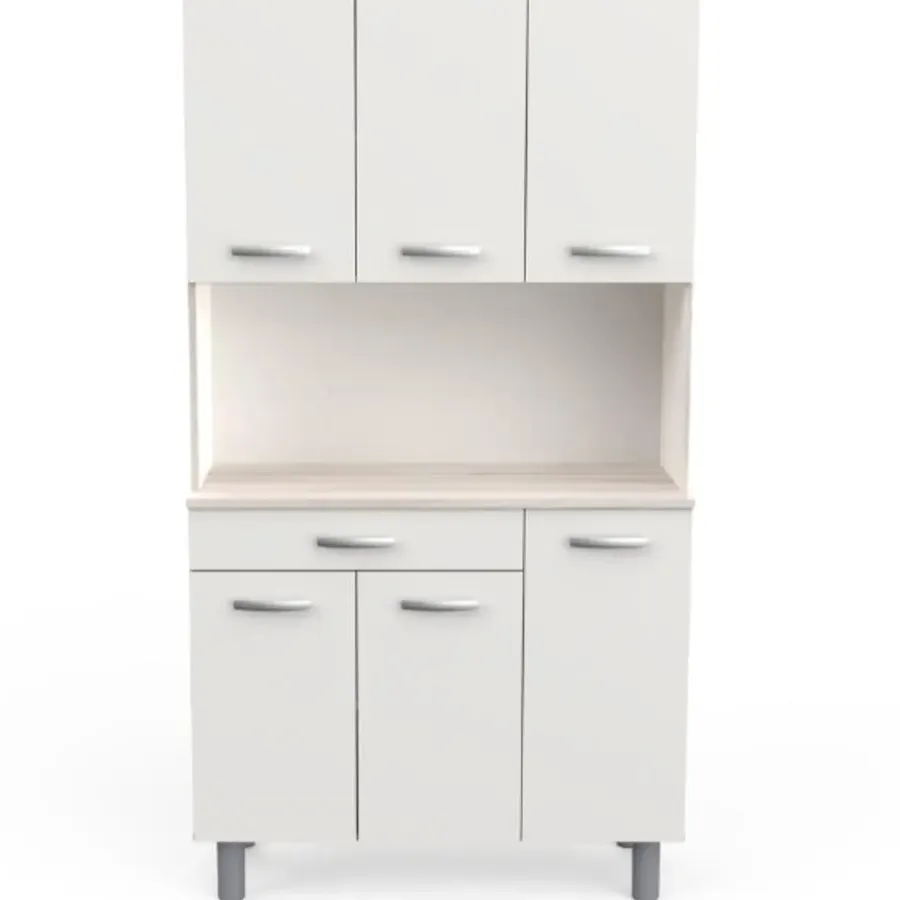 CBA Buffetkast Pavel 185cm hoog - mat wit/acacia met werkblad