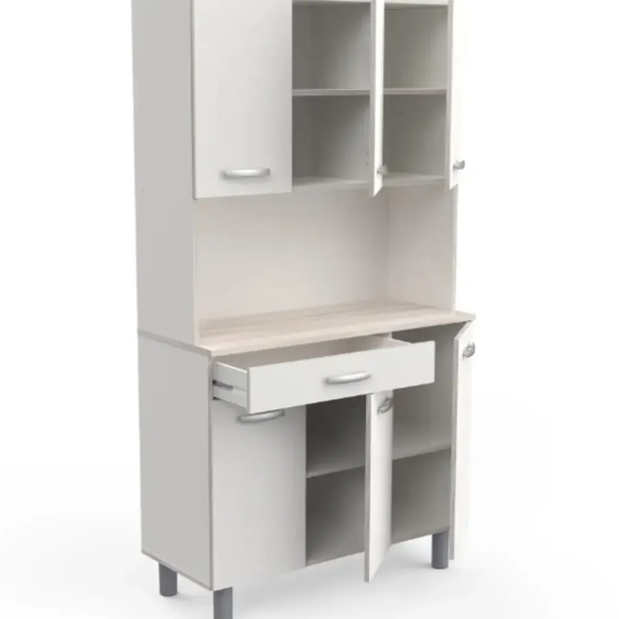 CBA Buffetkast Pavel 185cm hoog - mat wit/acacia met werkblad