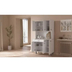 CBA Buffetkast Pavel 185cm hoog - mat wit/acacia met werkblad
