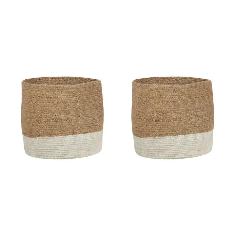 Opbergmanden-Beliani BULANIK - Mand set van 2 - Beige/Wit - Jute