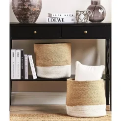 Opbergmanden-Beliani BULANIK - Mand set van 2 - Beige/Wit - Jute