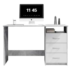 Emob Bureau Adriano 123cm met 3 lades - beton/wit