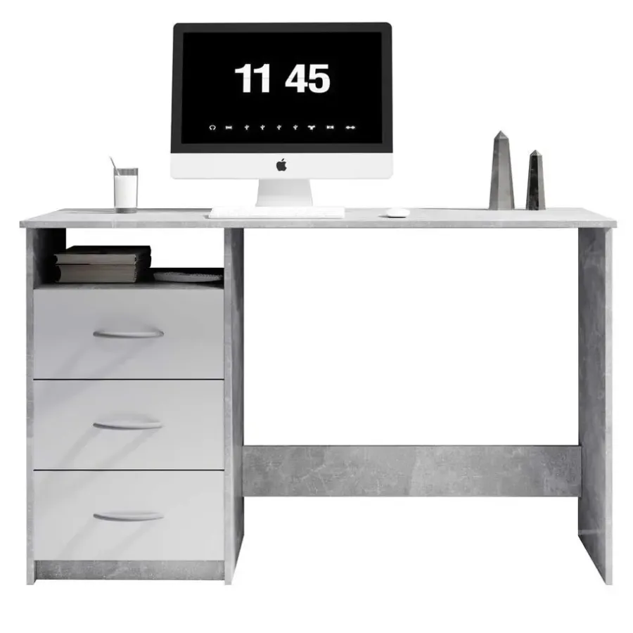 Emob Bureau Adriano 123cm met 3 lades - beton/wit
