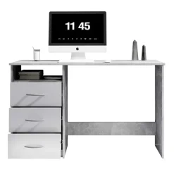 Emob Bureau Adriano 123cm met 3 lades - beton/wit