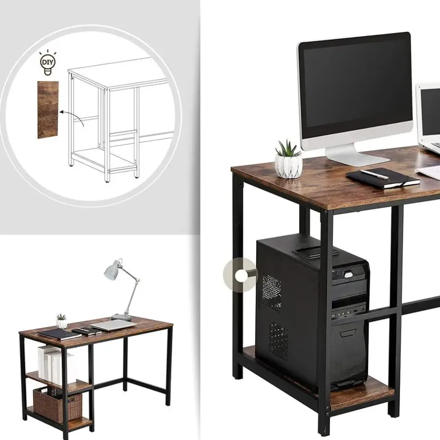 Bureaus-Vasagle Bureau Fabrice 120cm 2 legplanken - rustiek bruin/zwart