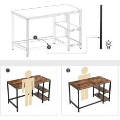 Bureaus-Vasagle Bureau Fabrice 120cm 2 legplanken - rustiek bruin/zwart