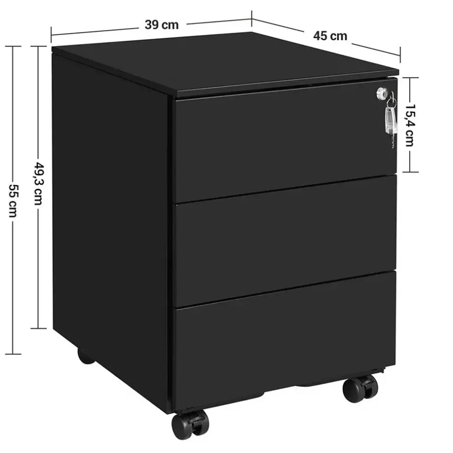 Bobbel Home Bureau Ladeblok verrijdbaar Incl. Slot - 55x45x39cm - Zwart