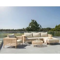 Loungesets-Leen Bakker CALASETTA - Loungeset 4-zits - Beige - Linkszijdig - PE rotan