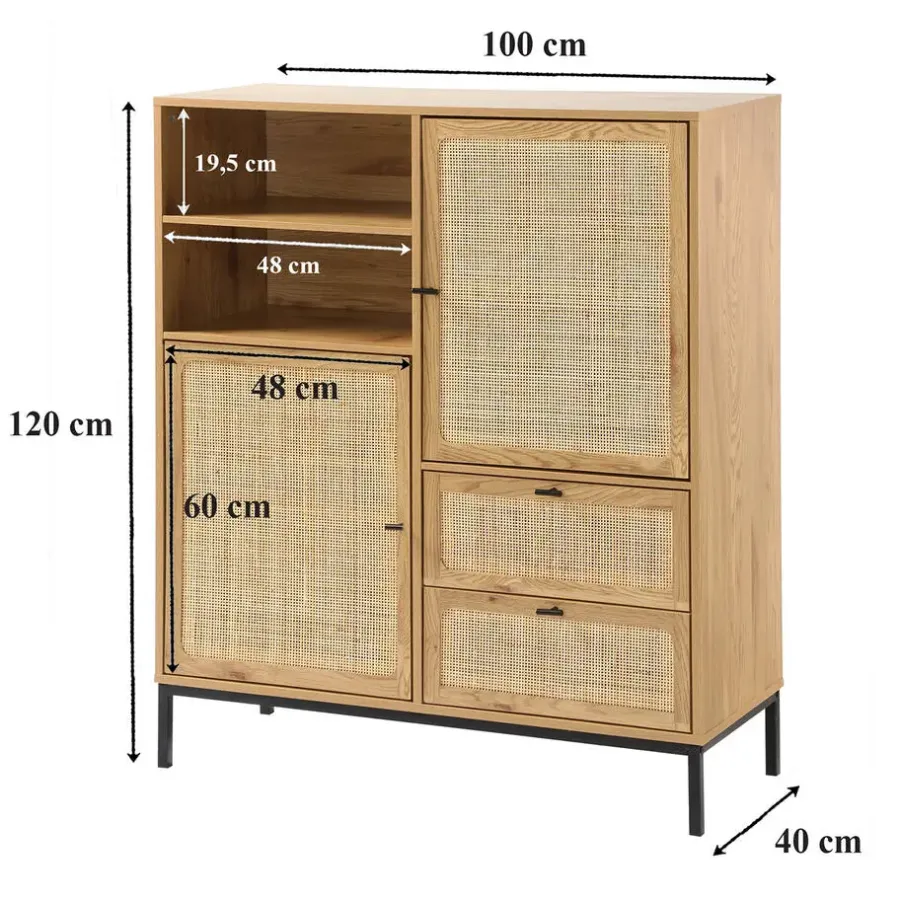 Buffetkasten-Calicosy - Buffetkast JAYA - Licht hout - 120x100x40 cm