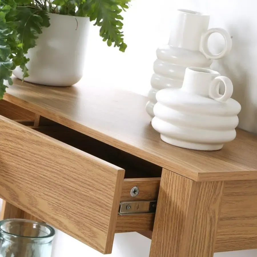 Sidetables-Calicosy - Hoge console met 2 lades in eiken decor - Licht hout - 29x79x86,5 cm