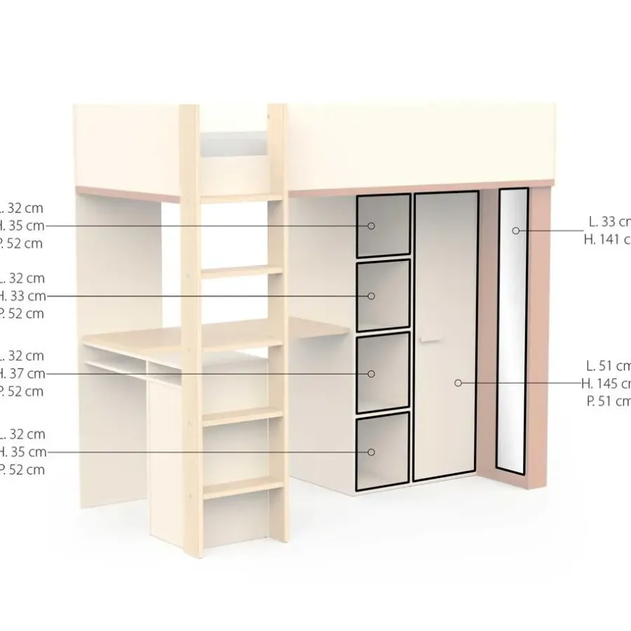 Kinderbedden-CBA CALICOSY - Hoogslaper CAMILLIA - 104,1x205,9x183 cm