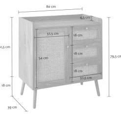 Ladekasten|Ladekasten-Calicosy - Ladekast PALMO - Licht hout - 79,5x80x39 cm
