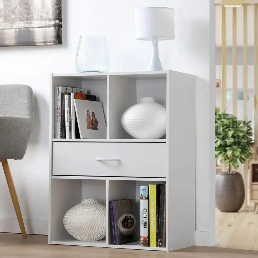 Boekenkasten|Boekenkasten-Calicosy - Opbergplank met 4 compartimenten - 29,5x62x80 cm