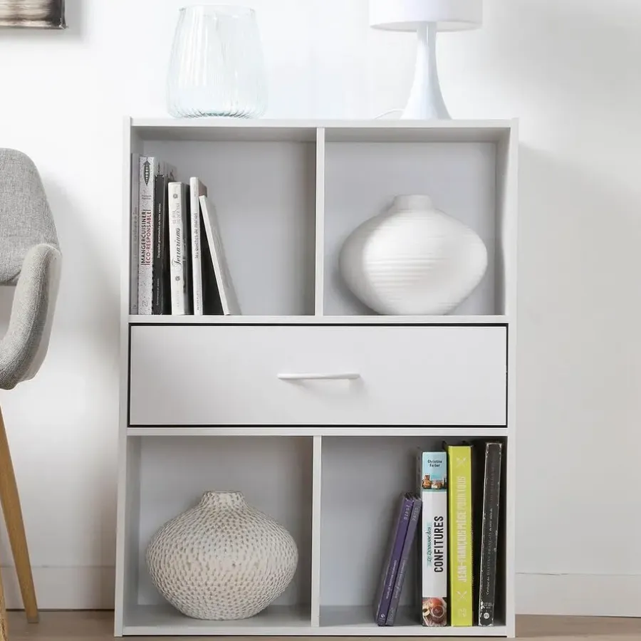 Boekenkasten|Boekenkasten-Calicosy - Opbergplank met 4 compartimenten - 29,5x62x80 cm