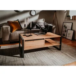 Calicosy - Salontafel DENVER - Handgemaakt eiken / grijs - 40x100x55 cm