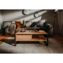 Calicosy - Salontafel DENVER - Handgemaakt eiken / grijs - 40x100x55 cm