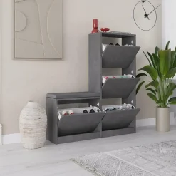 Schoenenkasten-Calicosy - Schoenenkast DUDE - Beton grijs - 118,5x105x26 cm