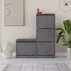 Schoenenkasten-Calicosy - Schoenenkast DUDE - Beton grijs - 118,5x105x26 cm