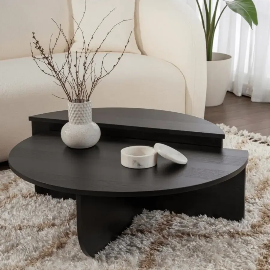 Salontafels-Calicosy - Set van 2 Salontafels ORION - Zwart hout - 35x90x90 cm