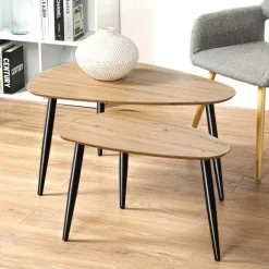 Salontafels-Calicosy - Set van 2 Salontafels - Licht hout - 42x80x60 cm