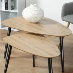 Salontafels-Calicosy - Set van 2 Salontafels - Licht hout - 42x80x60 cm
