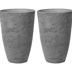 Beliani CAMIA - Bloempot set van 2 L - Grijs - Stenenmix