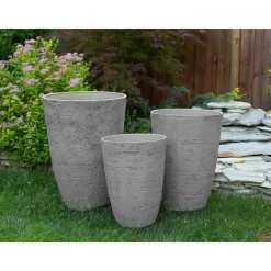 Beliani CAMIA - Bloempot set van 2 L - Grijs - Stenenmix
