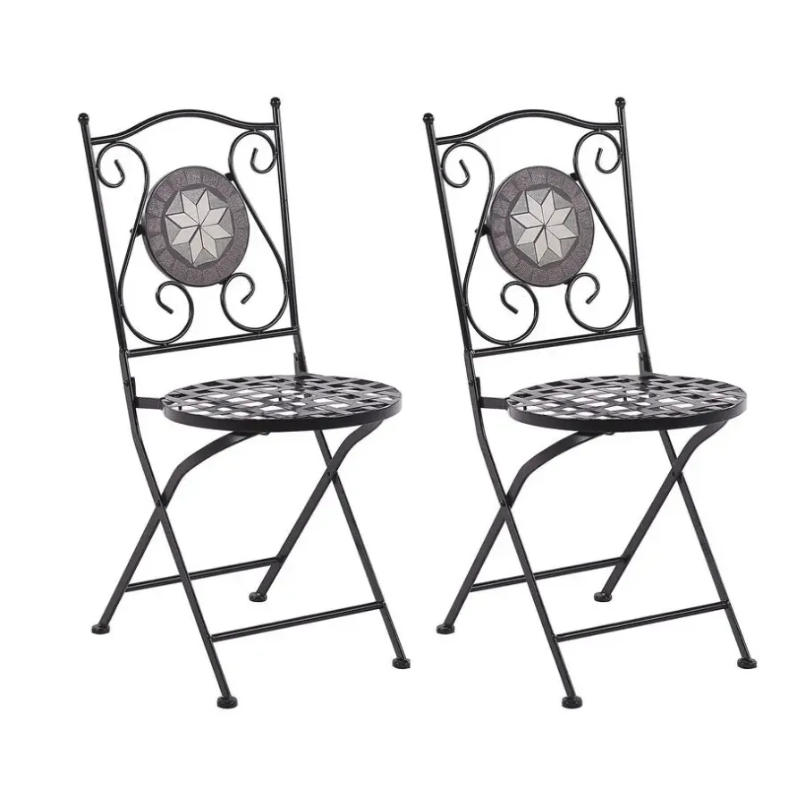 Bistro- & Balkonsets-Beliani CARIATI - Tuinstoel set van 2 - Zwart - IJzer