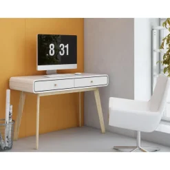 Bureaus-Loft24 Cassie - Bureau met 2 laden in eiken look / wit