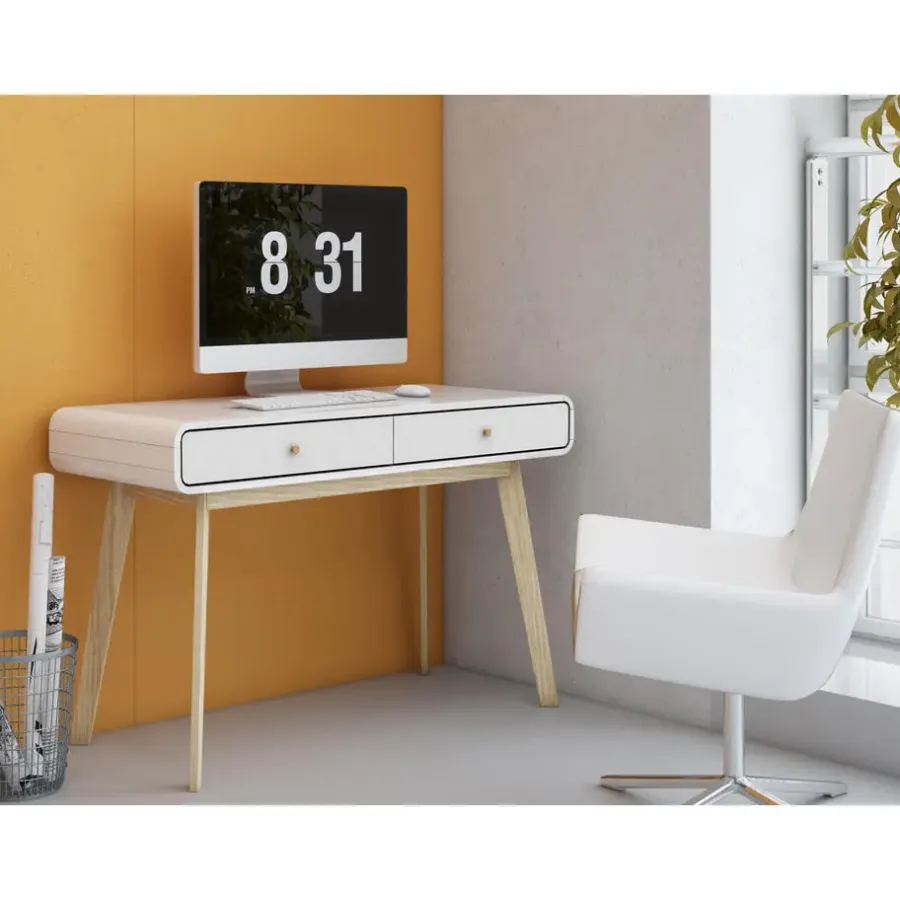 Bureaus-Loft24 Cassie - Bureau met 2 laden in eiken look / wit