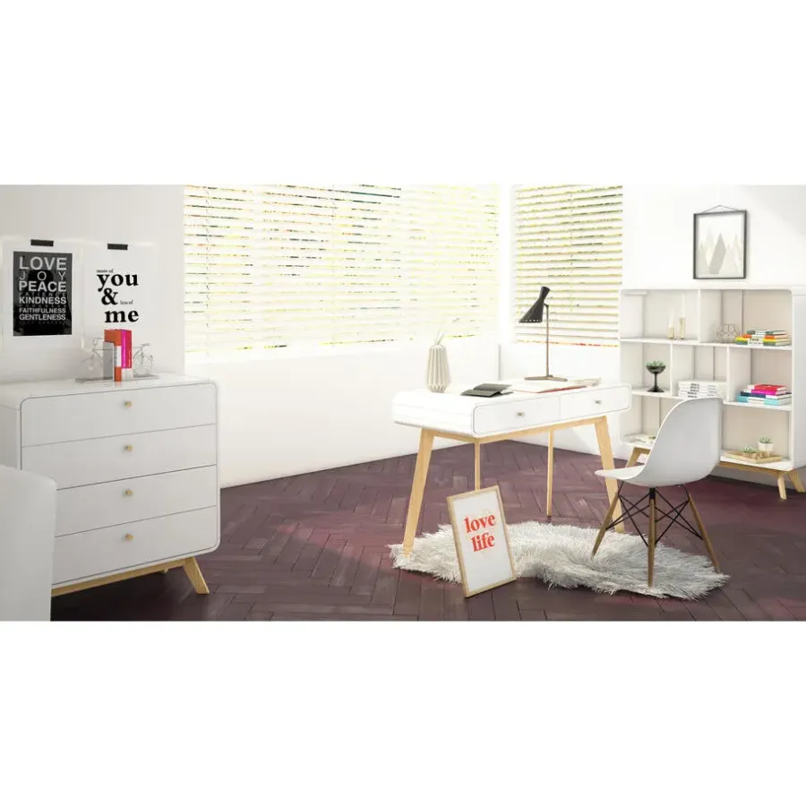 Bureaus-Loft24 Cassie - Bureau met 2 laden in eiken look / wit
