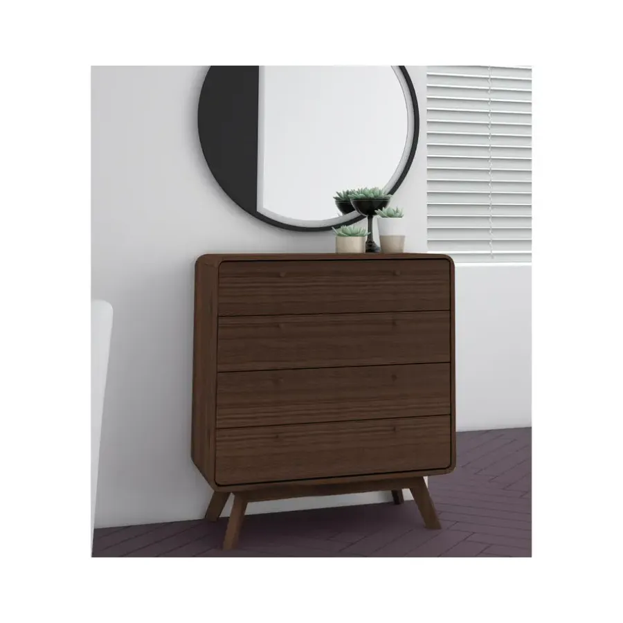 Ladekasten|Ladekasten-Loft24 Cassie - Commode met 4 laden in walnoot spaanplaat