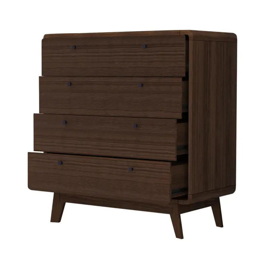 Ladekasten|Ladekasten-Loft24 Cassie - Commode met 4 laden in walnoot spaanplaat