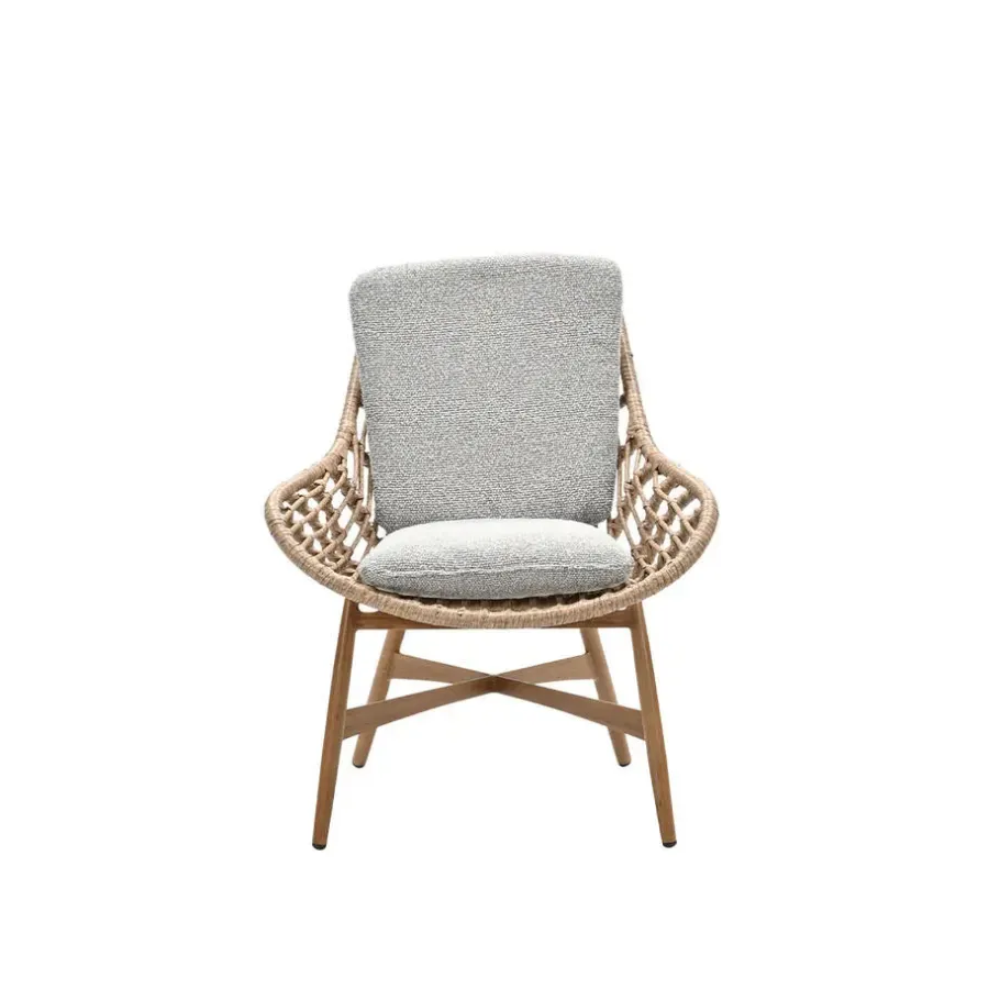 Tuinstoelen-Garden Impressions Castello lounge fauteuil - light teak look - natural rotan-merino sand