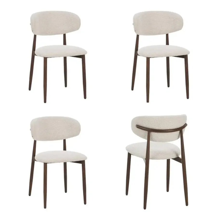 Eetkamerstoelen-Furnihaus Celia Eetkamerstoelen Set van 4 Beige Walnoot