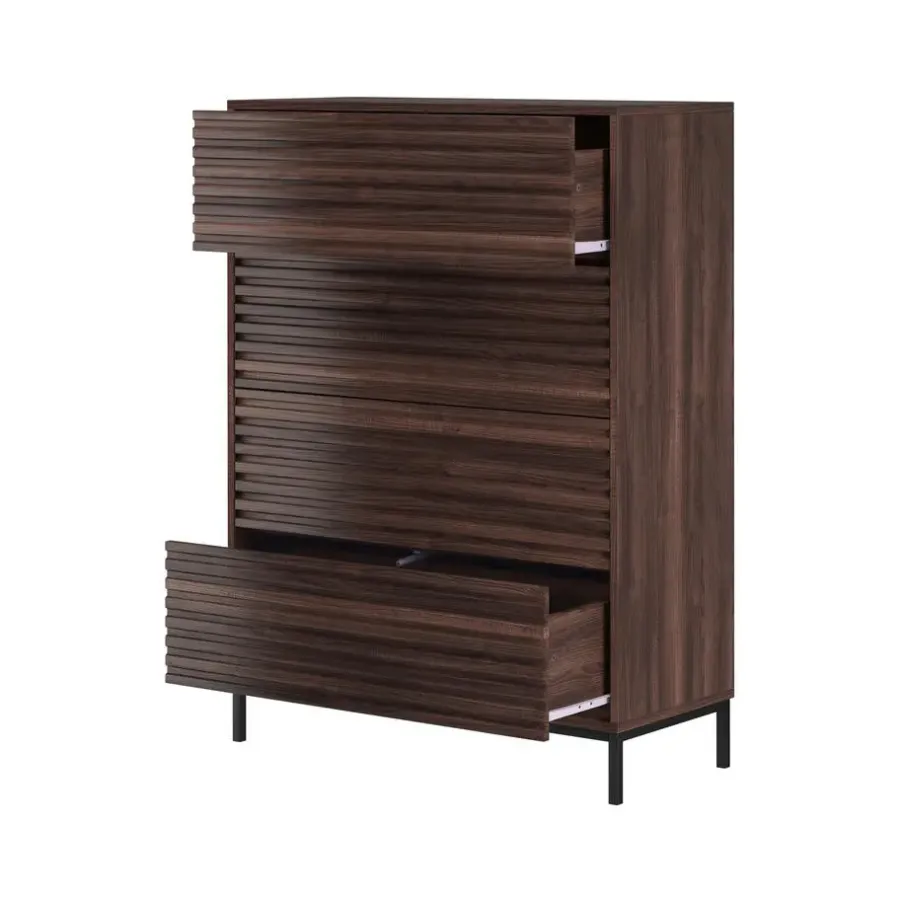 Ladekasten|Ladekasten-Loft24 Celine - Commode met 4 laden in walnoot spaanplaat