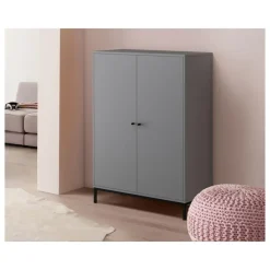 Wandkasten-Loft24 Celine - Hoge kast met 2 grijze spaanplaatdeuren
