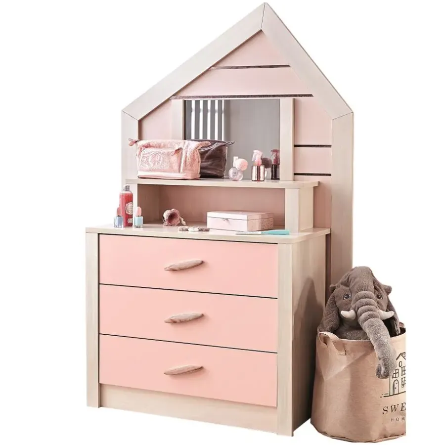 Leen Bakker Cento Pink commode ladekast huisje met spiegel meisjeskamer