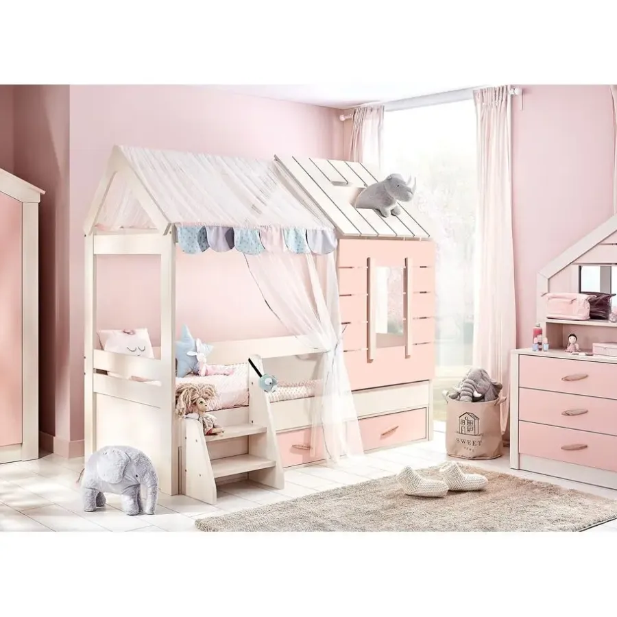 Leen Bakker Cento Pink commode ladekast huisje met spiegel meisjeskamer