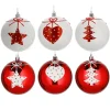 Kerstdecoratie-Cepewa Kerstballen - 6x - rood - wit - kunststof - 6 cm