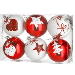 Kerstdecoratie-Cepewa Kerstballen - 6x - rood - wit - kunststof - 6 cm