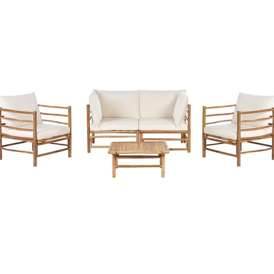 Beliani CERRETO - Loungeset 4-zits - Wit - Bamboehout