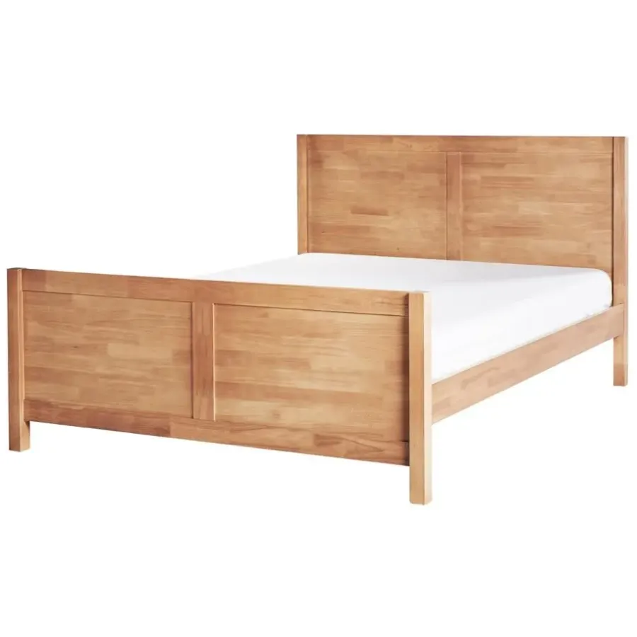 Beliani CHAMPAGNAT - Tweepersoonsbed - Lichtbruin - 140 x 200 cm - Rubberhout